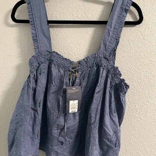 Universal Thread Embroidered Eyelet Tank Top Size S Slate Blue