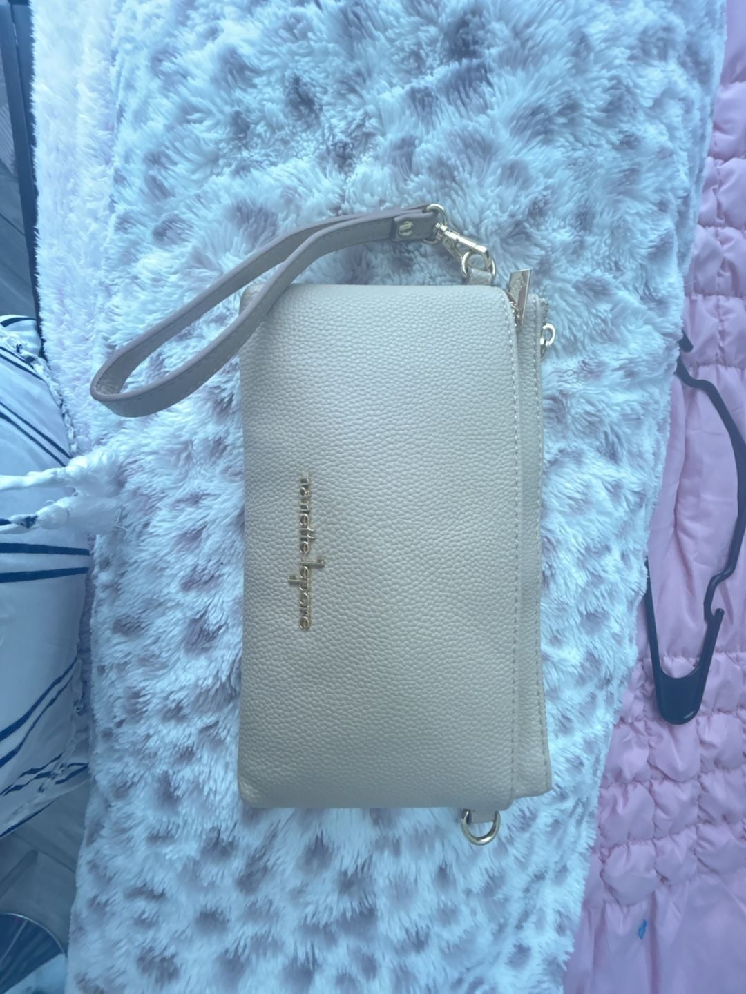Nanette Lepore Beige Faux Leather Wristlet Handbag 2
