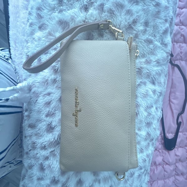 Nanette Lepore Beige Faux Leather Wristlet Handbag