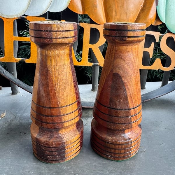 Handcrafted Turned Wood Candle Holders Set of 2