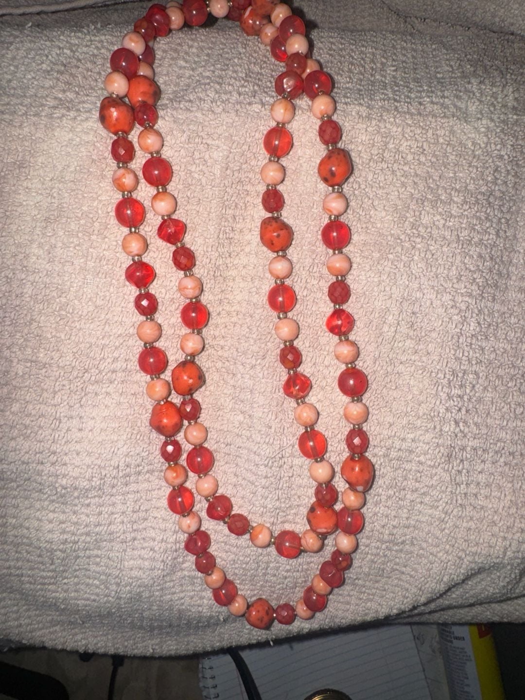 Vintage Carnelian Agate Beaded Long Necklace Orange Red 3