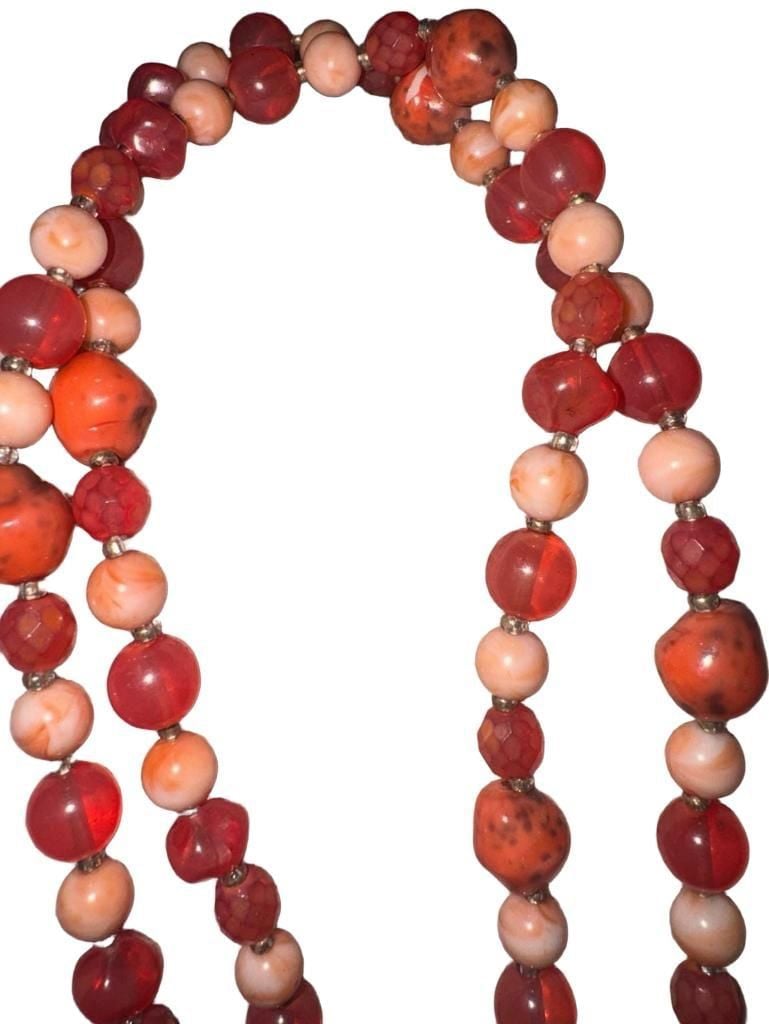 Vintage Carnelian Agate Beaded Long Necklace Orange Red 2