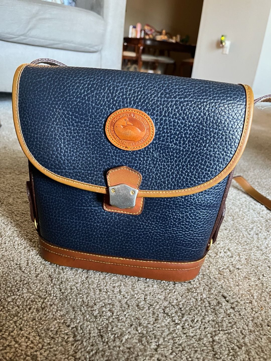 Dooney & Bourke Vintage All Weather Leather Binocular Bag Navy Blue Crossbody 2