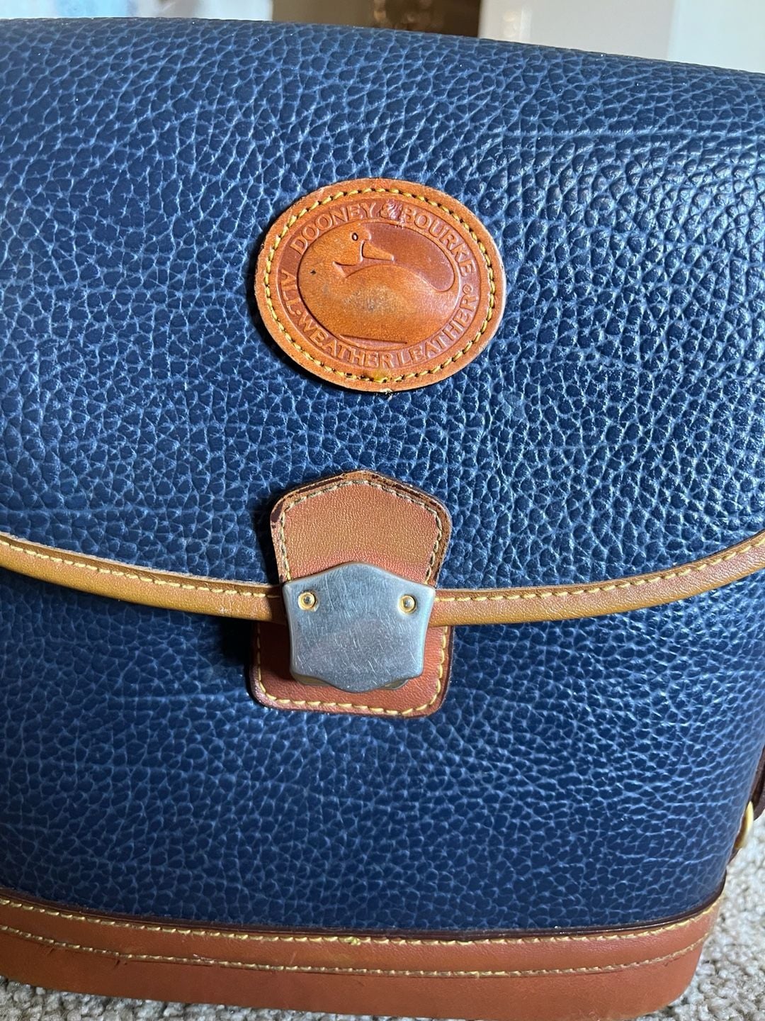Dooney & Bourke Vintage All Weather Leather Binocular Bag Navy Blue Crossbody 3