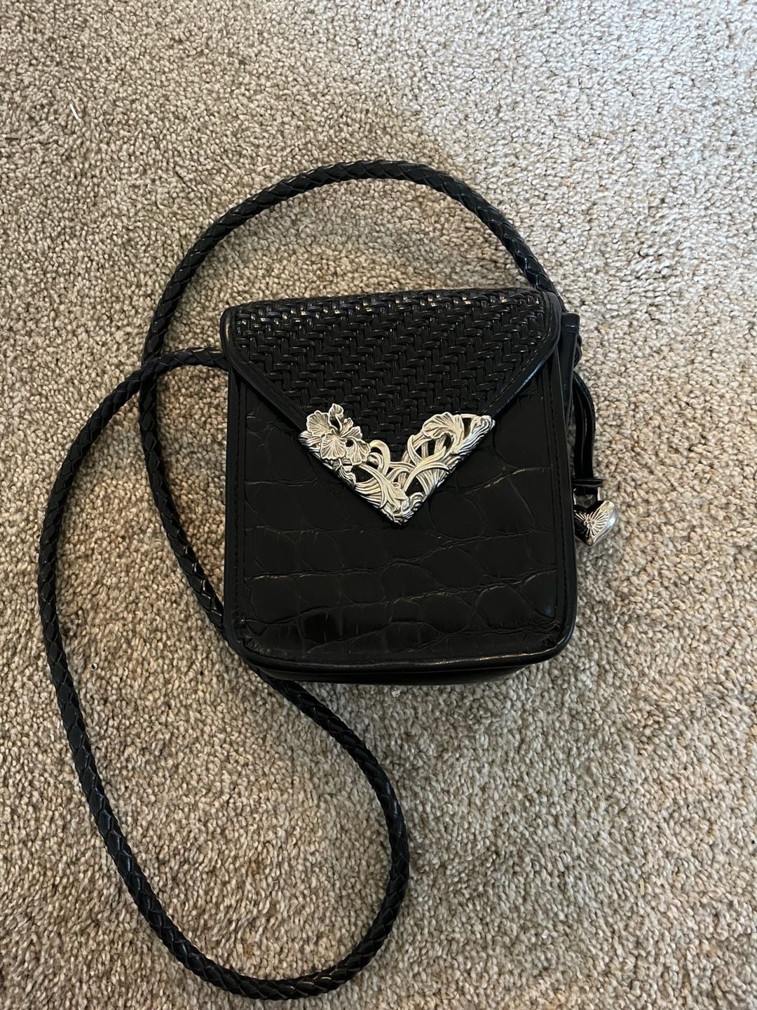Brighton Black Leather Crossbody Bag Silver Heart Hardware 2