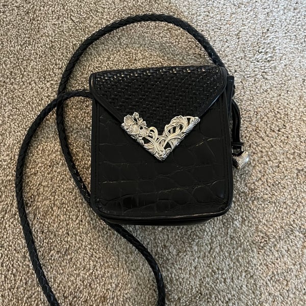 Brighton Black Leather Crossbody Bag Silver Heart Hardware
