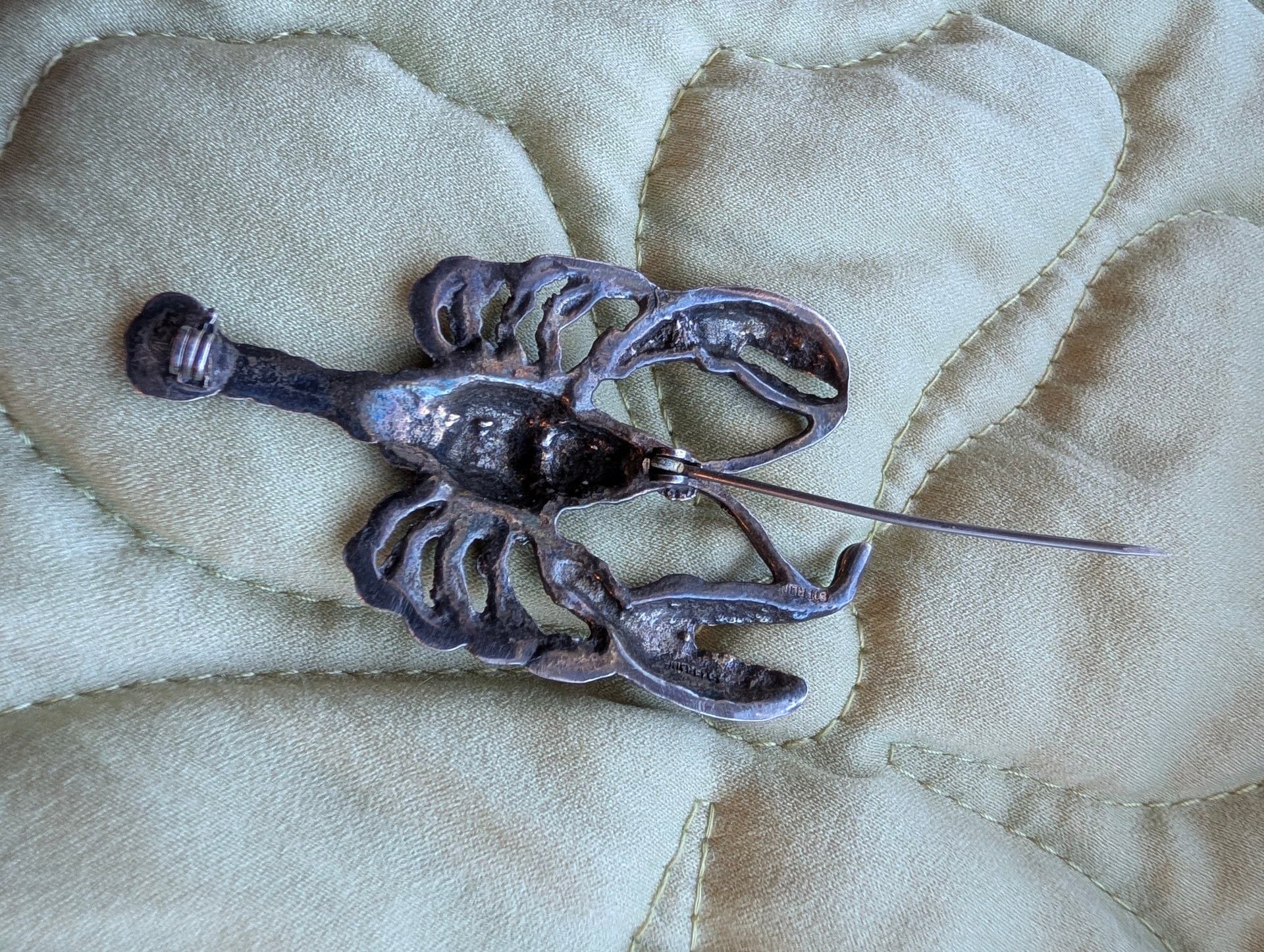Vintage Sterling Silver Lobster Brooch Pin Figurine Crustacean 3