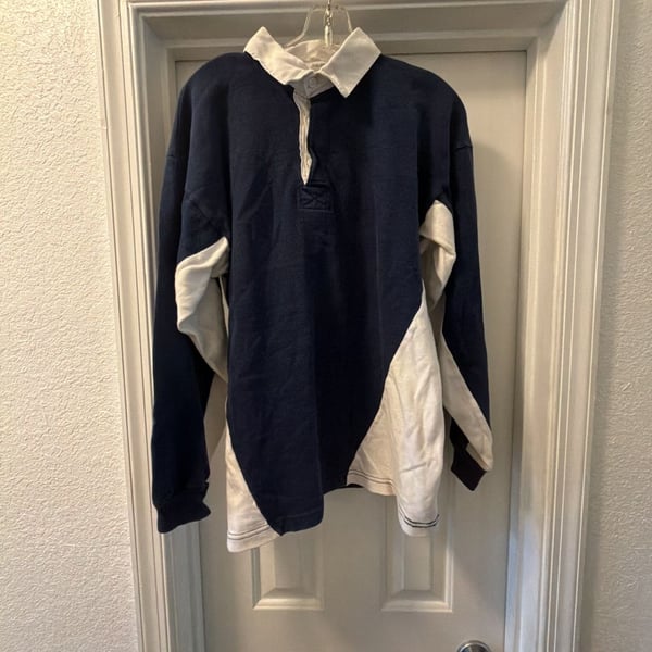 Halbro Rugby Imports Long Sleeve Rugby Shirt Size L Navy White