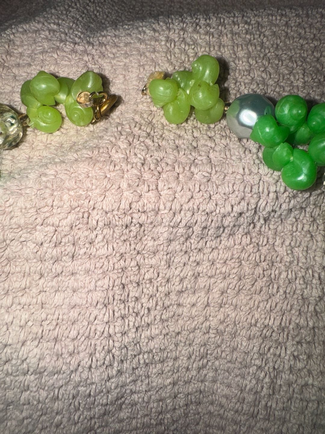 Handmade Green Floral Beaded Necklace Pearl and Crystal Accents 5