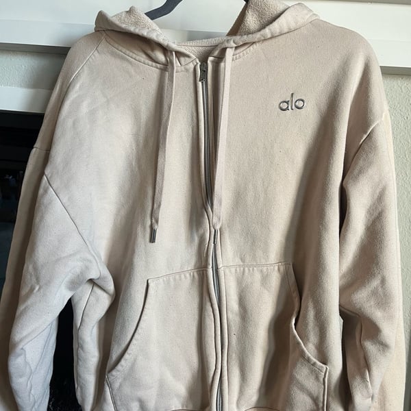 Alo Yoga Accolade Full Zip Hoodie Beige Oversized Sweatshirt