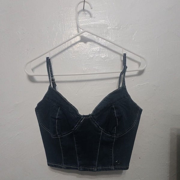 True Religion Denim Corset Top Size S/P Blue Crop Bustier Zip Back