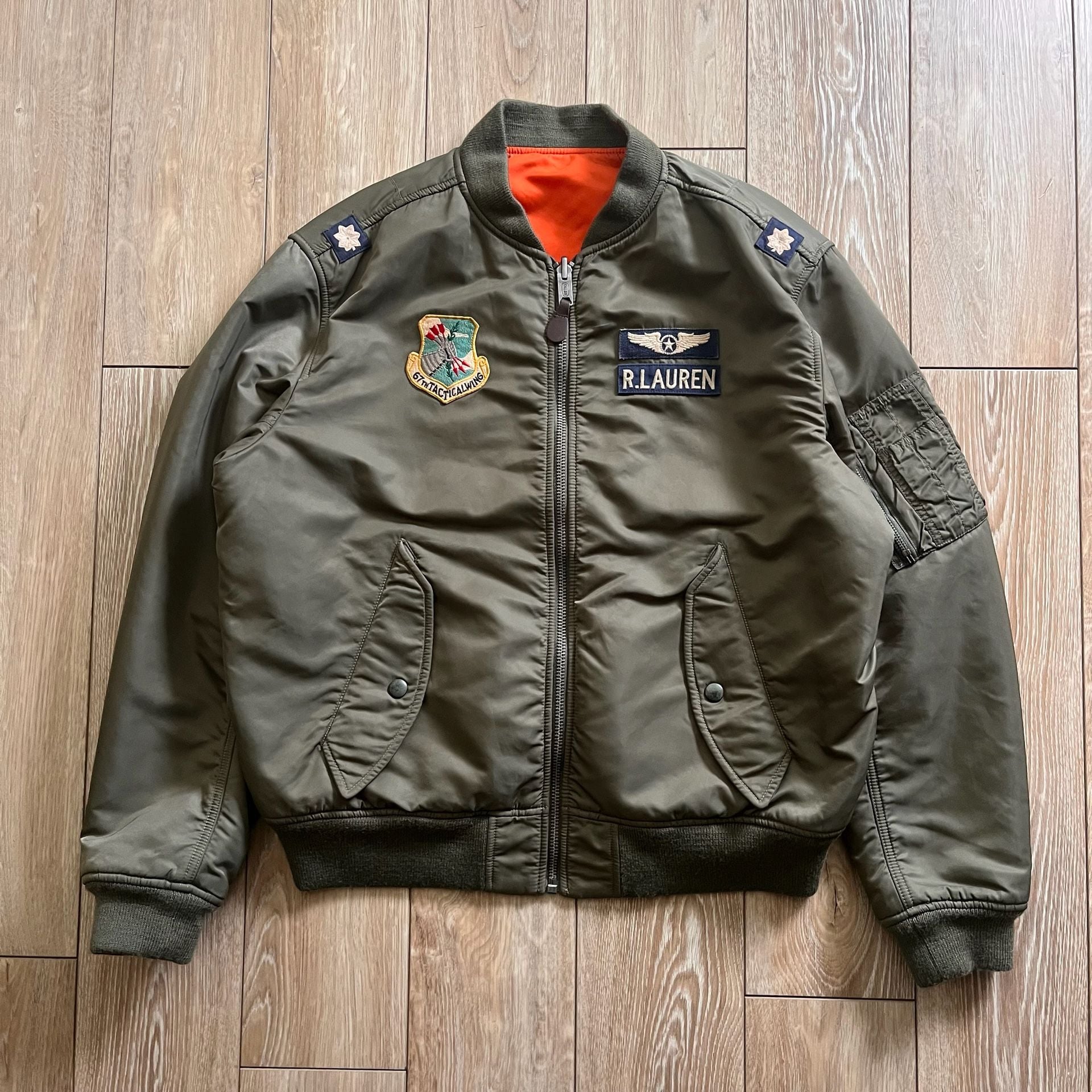 Polo Ralph Lauren MA-1 Flight Jacket Green Military Patches 2