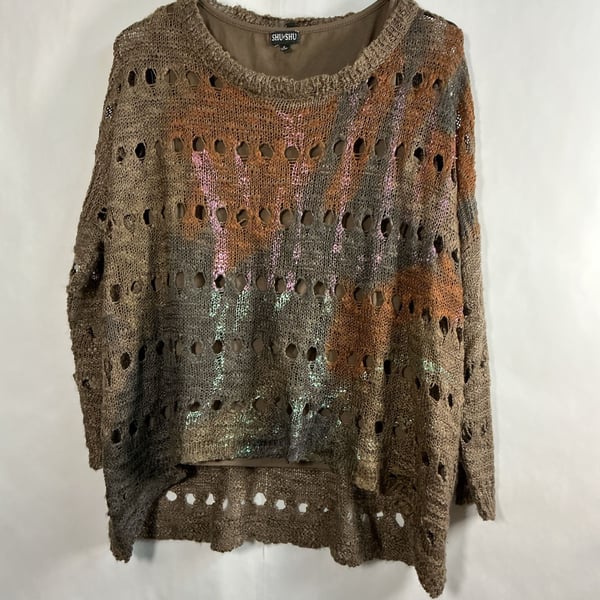SHU SHU Open Knit Sweater Brown Distressed Grunge Size S