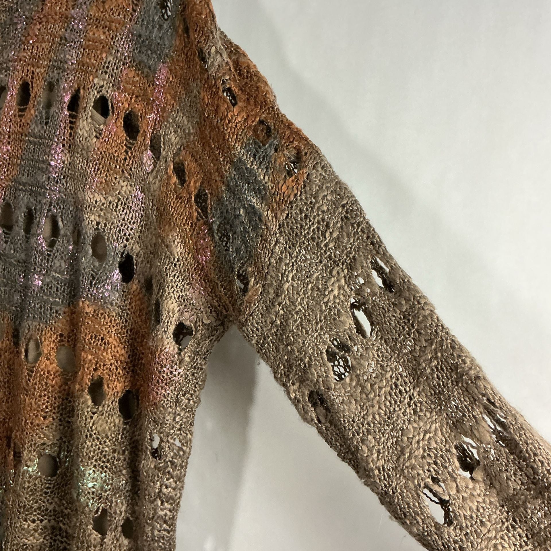 SHU SHU Open Knit Sweater Brown Distressed Grunge Size S 3