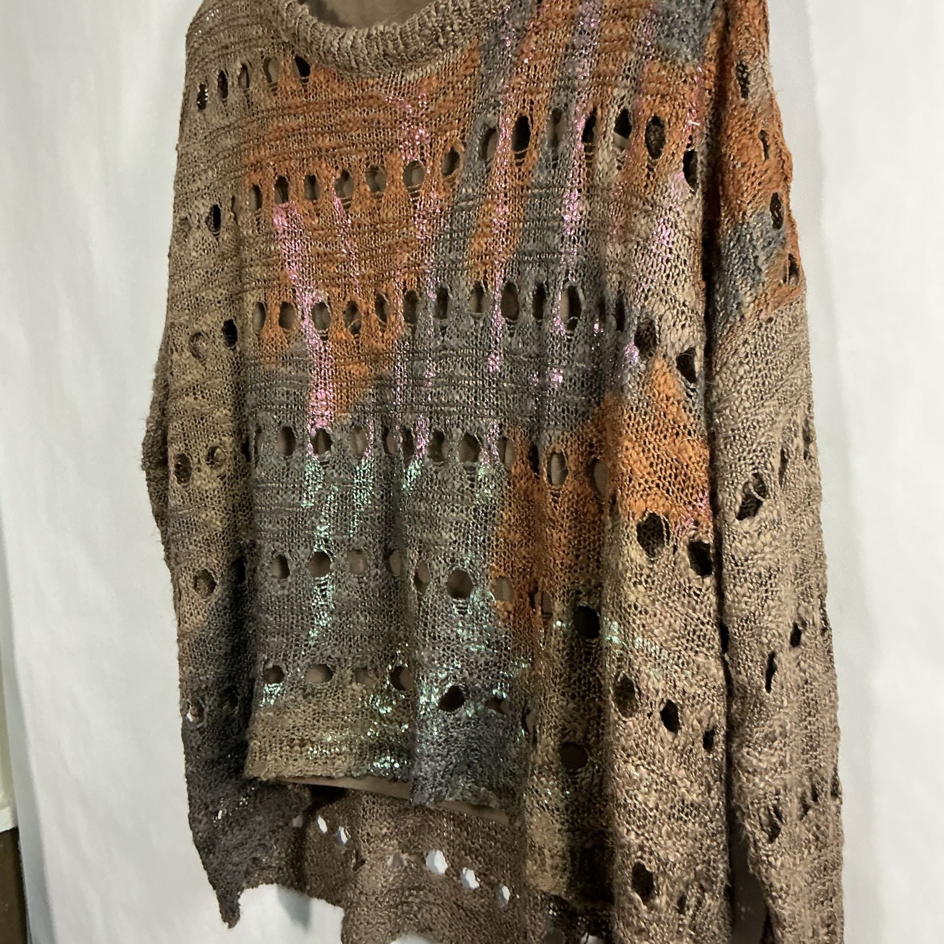SHU SHU Open Knit Sweater Brown Distressed Grunge Size S 4