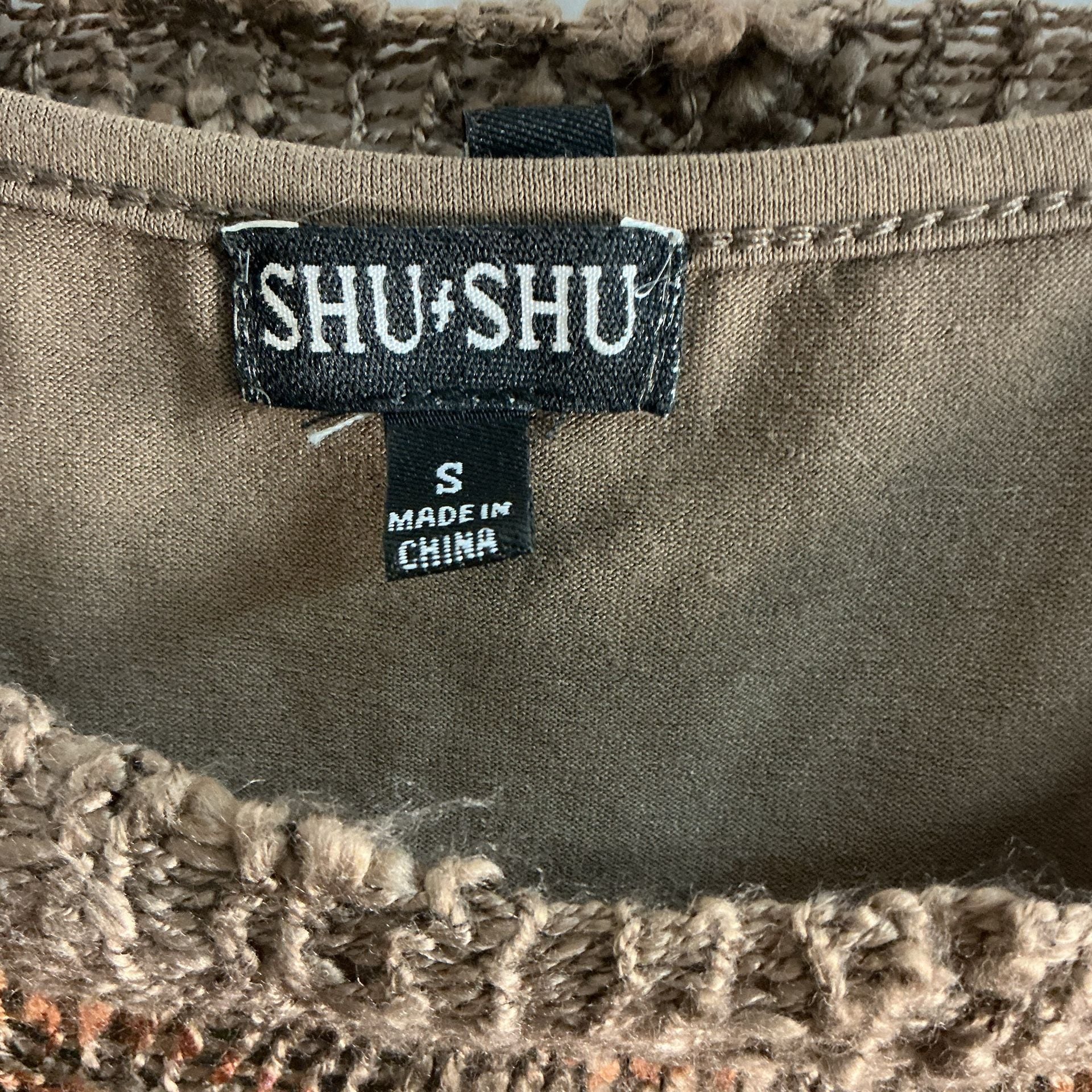 SHU SHU Open Knit Sweater Brown Distressed Grunge Size S 6