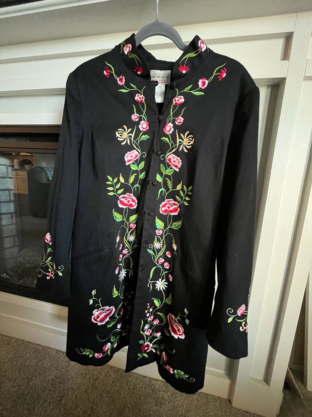 Victor Costa Occasion Floral Embroidered Jacket Size L Black 2
