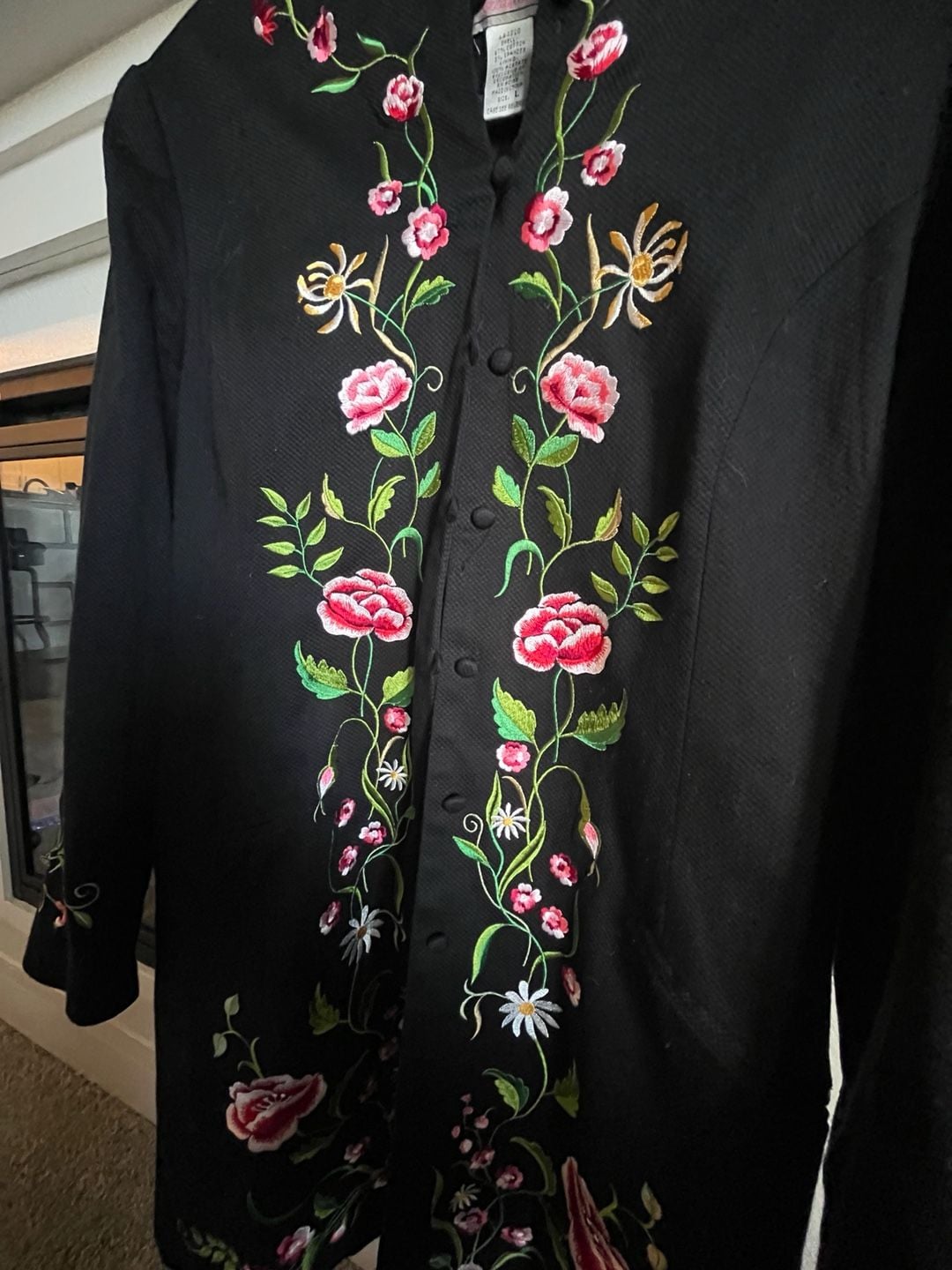 Victor Costa Occasion Floral Embroidered Jacket Size L Black 3