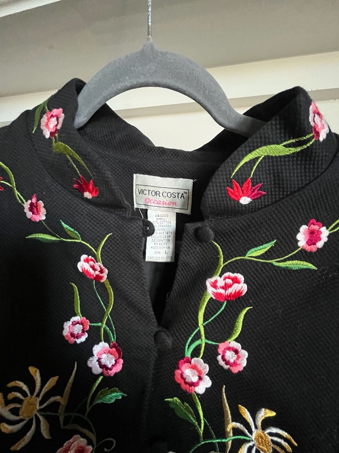 Victor Costa Occasion Floral Embroidered Jacket Size L Black 4