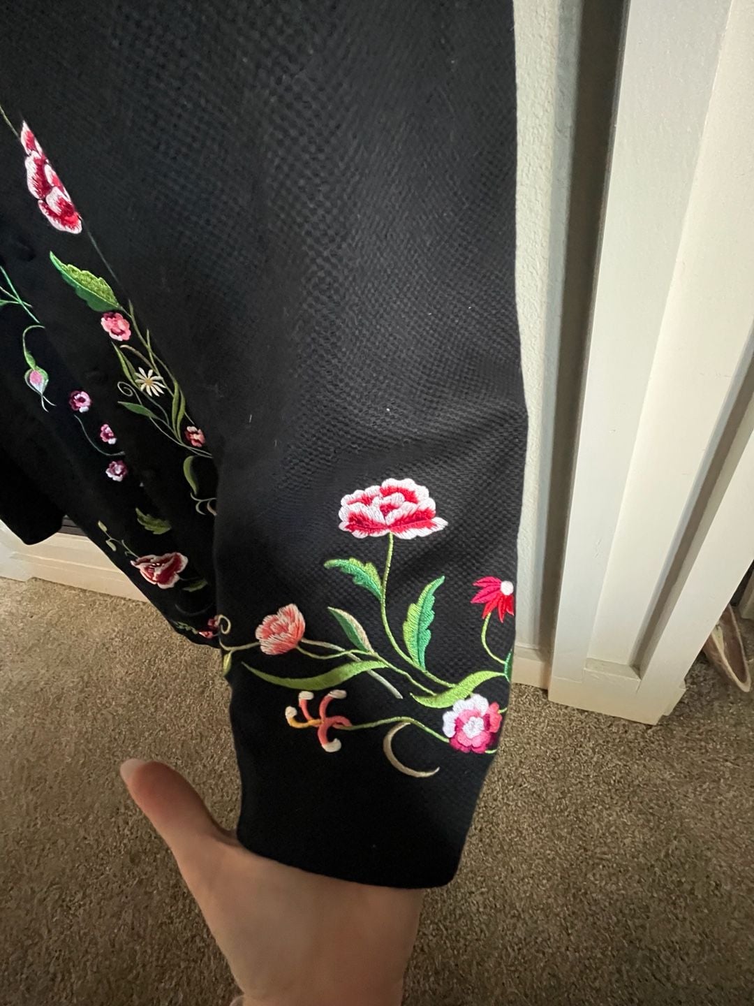 Victor Costa Occasion Floral Embroidered Jacket Size L Black 5