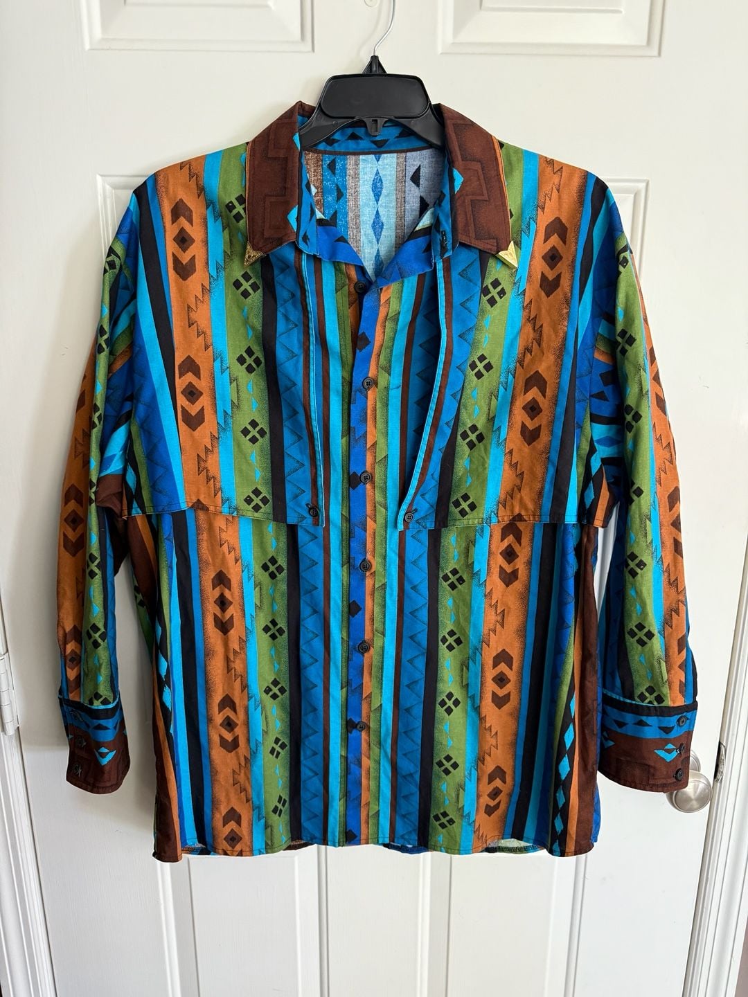 Vintage Aztec Southwestern Print Long Sleeve Western Shirt 2