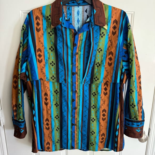 Vintage Aztec Southwestern Print Long Sleeve Western Shirt