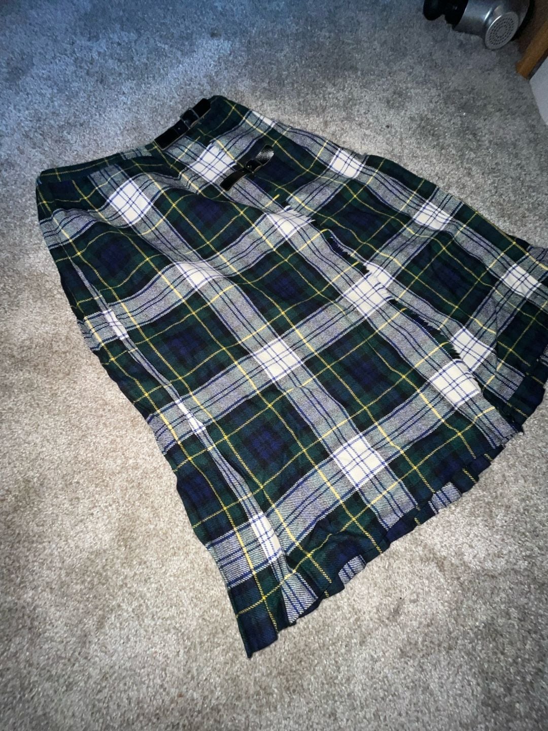 Browns of Bermuda Plaid Wool Kilt Wrap Skirt Green Tartan Leather Buckles 5