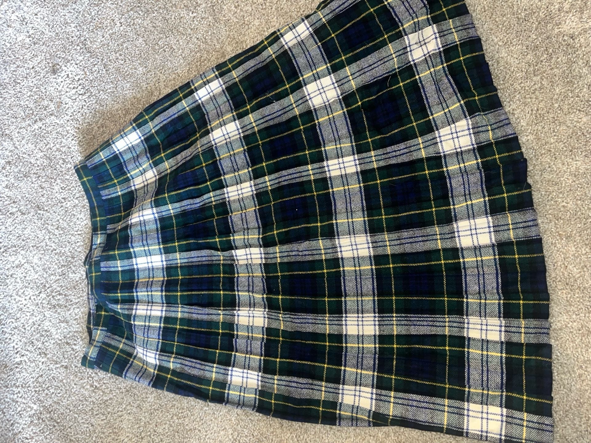 Browns of Bermuda Plaid Wool Kilt Wrap Skirt Green Tartan Leather Buckles 6