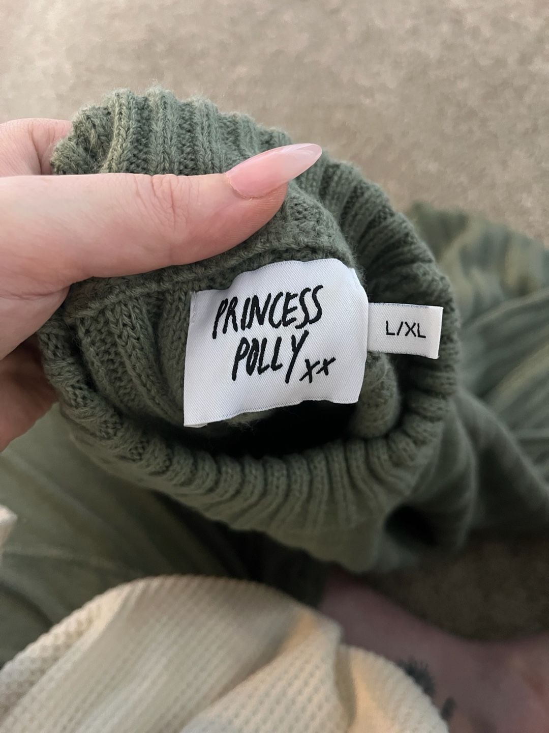 Princess Polly Mock Neck Ribbed Knit Sweater Size L/XL Green 3
