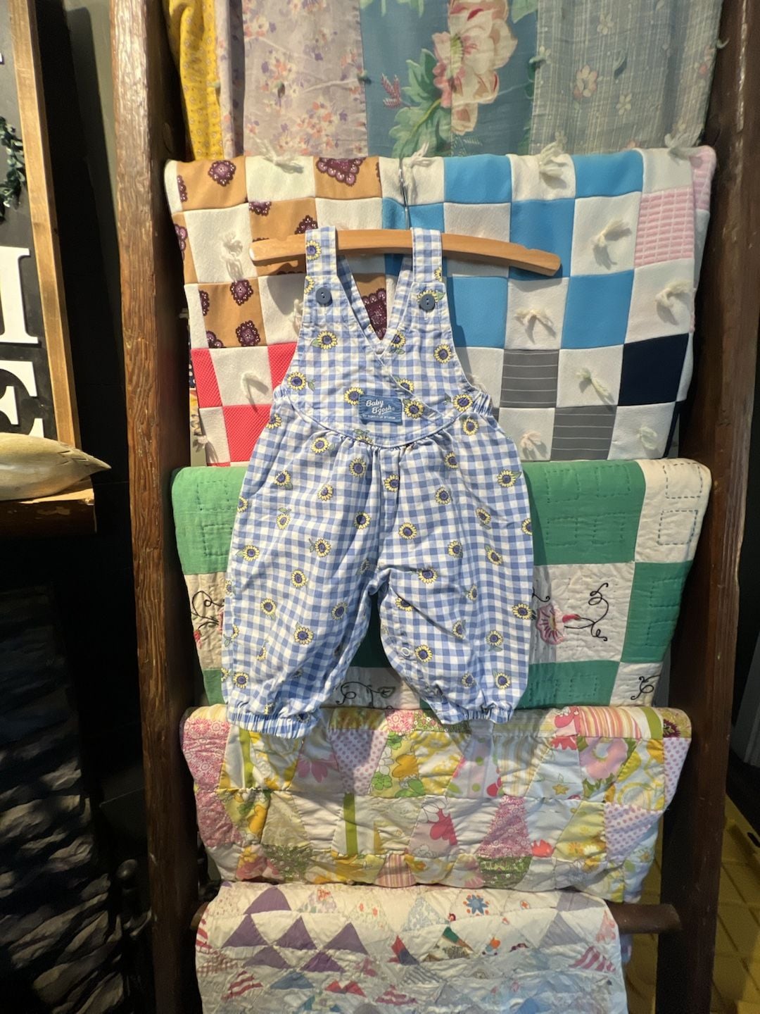 Vintage OshKosh B'gosh Sunflower Gingham Overalls Size 6/9M 2