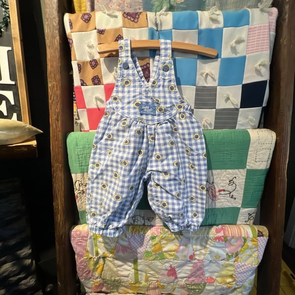 Vintage OshKosh B'gosh Sunflower Gingham Overalls Size 6/9M