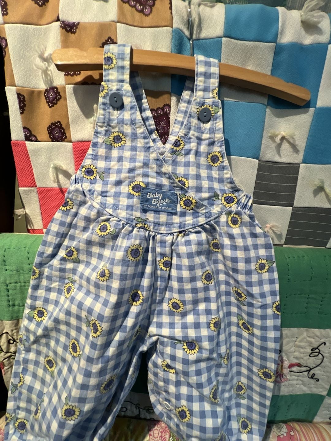 Vintage OshKosh B'gosh Sunflower Gingham Overalls Size 6/9M 3