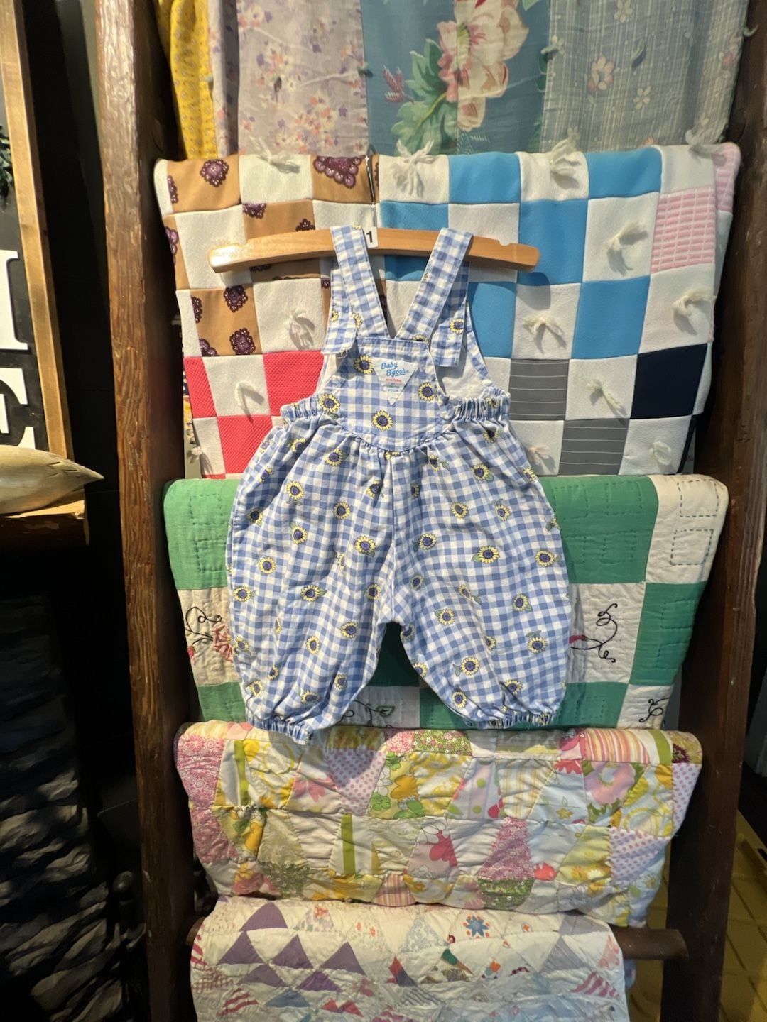 Vintage OshKosh B'gosh Sunflower Gingham Overalls Size 6/9M 4