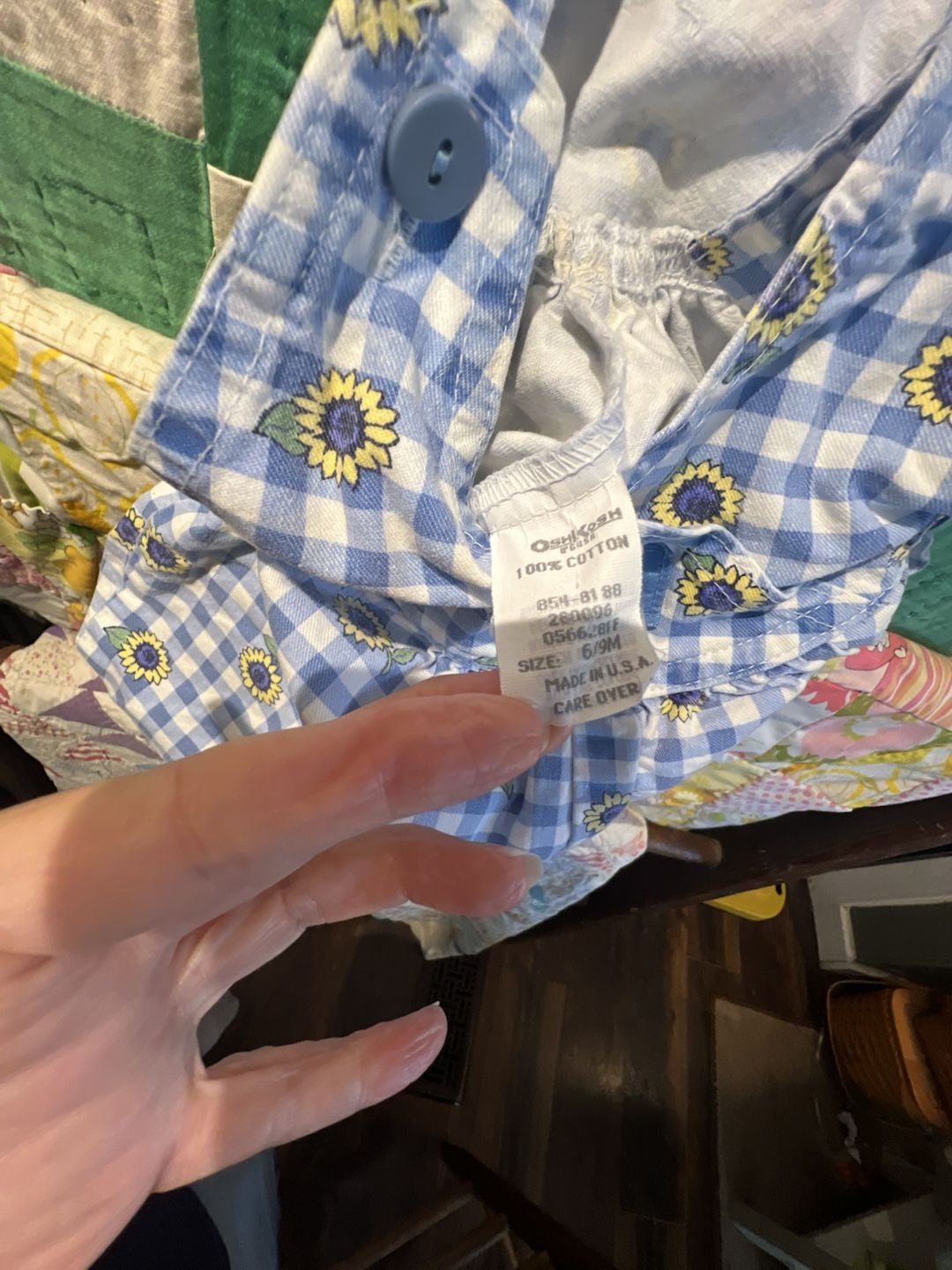 Vintage OshKosh B'gosh Sunflower Gingham Overalls Size 6/9M 5