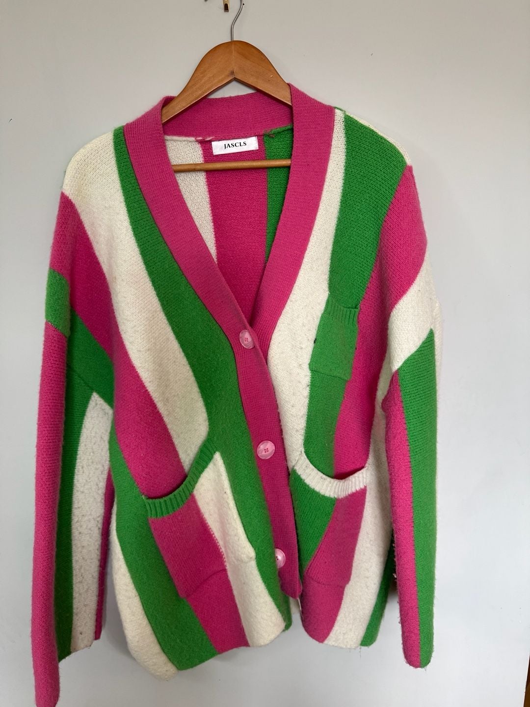 Jascls Striped Cardigan XL Pink Green White 2