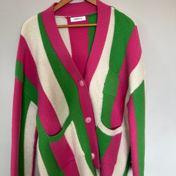 Jascls Striped Cardigan XL Pink Green White