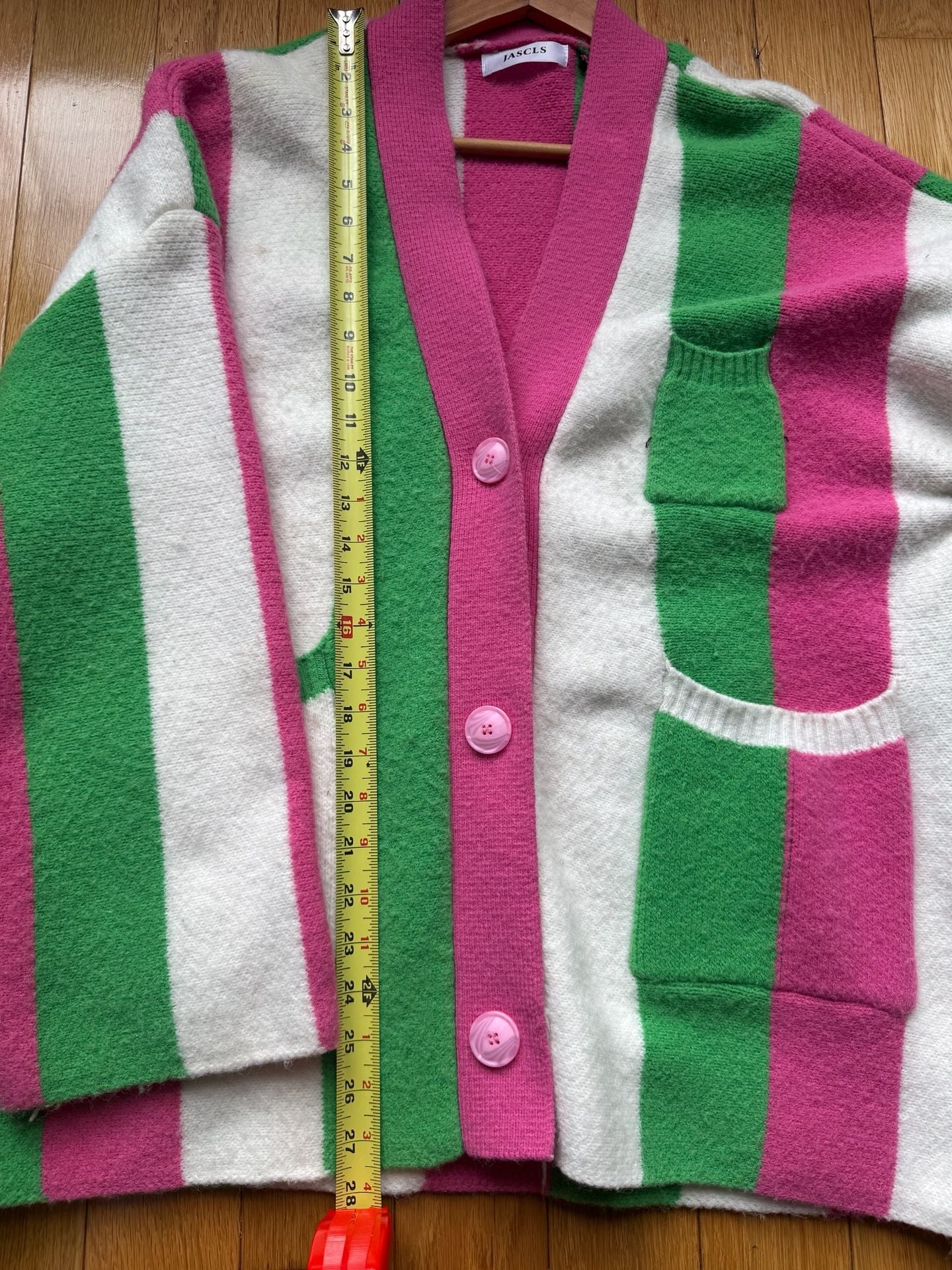 Jascls Striped Cardigan XL Pink Green White 3