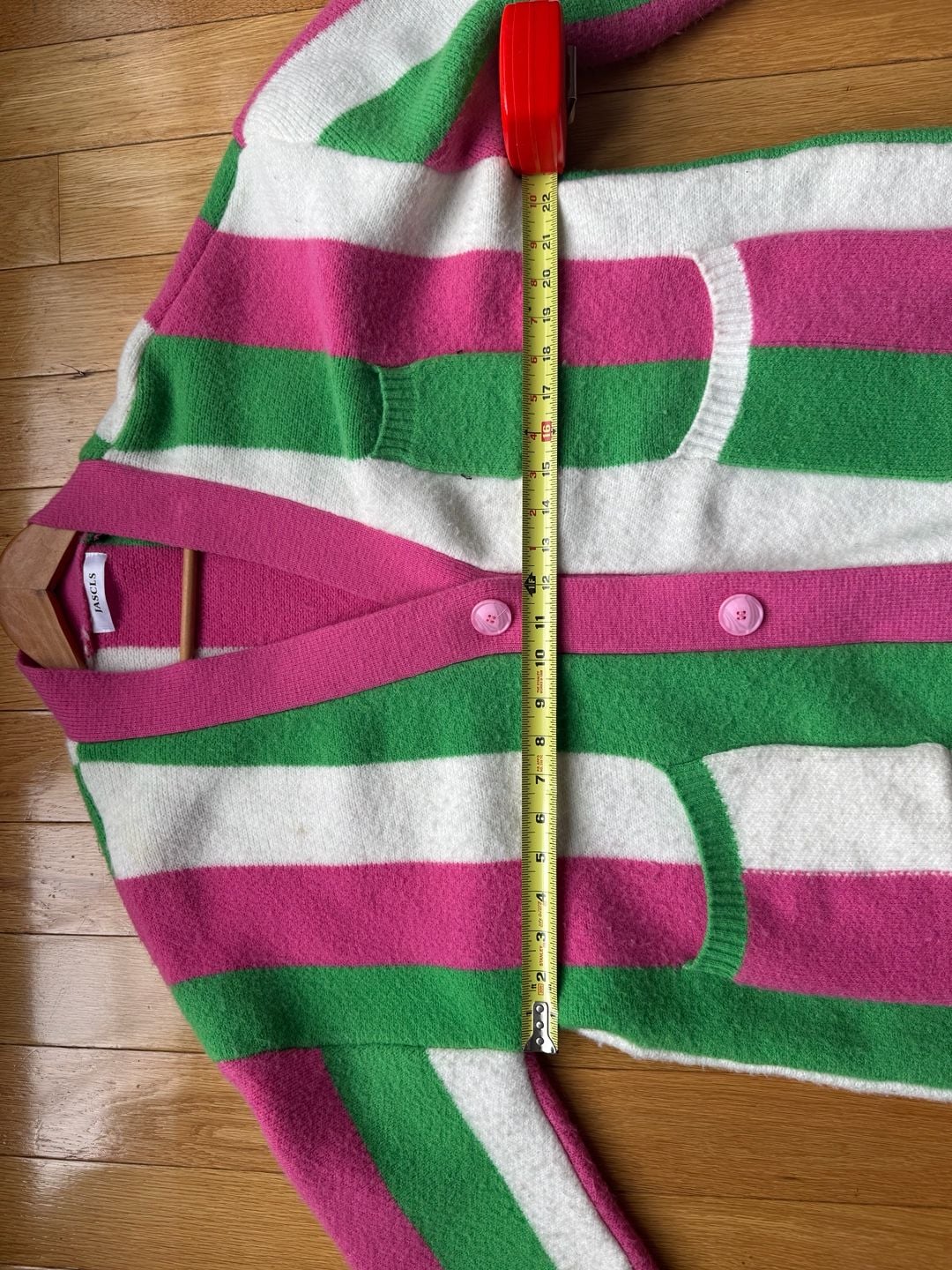 Jascls Striped Cardigan XL Pink Green White 4