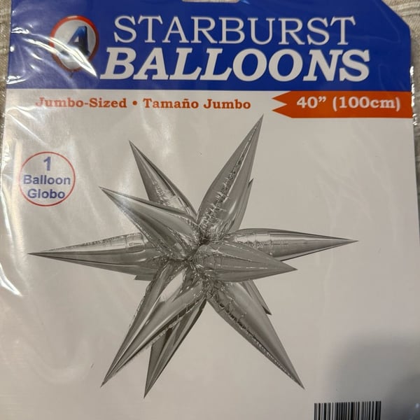 All American Balloons Starburst Balloon 40" Silver Foil Air Fill Only