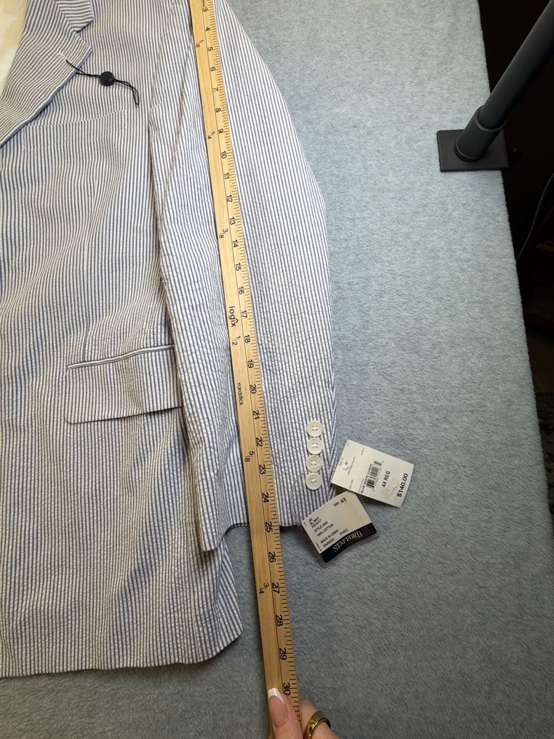 Stafford Seersucker Suit Jacket Size 44R Blue White Stripe Cotton Blazer 4