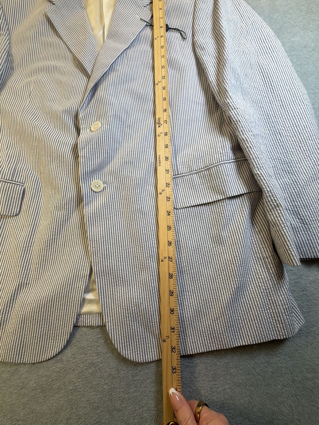 Stafford Seersucker Suit Jacket Size 44R Blue White Stripe Cotton Blazer 5