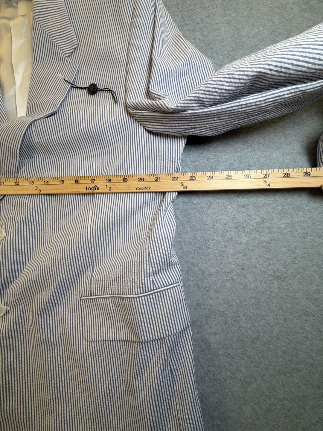 Stafford Seersucker Suit Jacket Size 44R Blue White Stripe Cotton Blazer 6