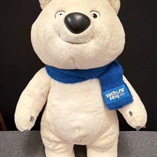 Sochi 2014 Winter Olympics Polar Bear Mascot Plush Stuffed Animal Toy Blue Scarf