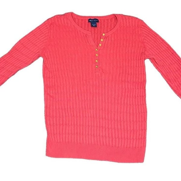 Karen Scott Cable Knit Henley Sweater Size M Red Cotton