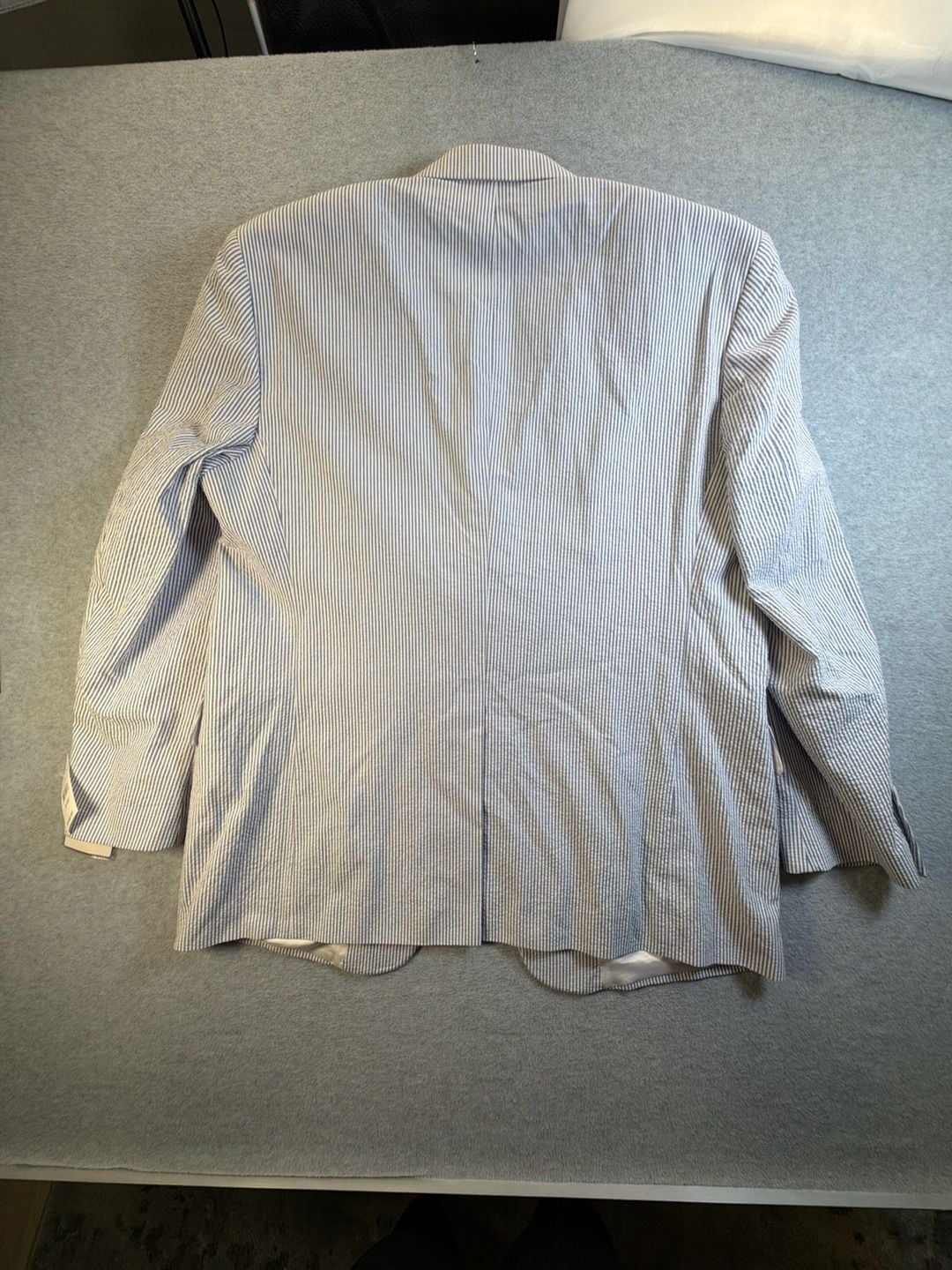Stafford Seersucker Suit Jacket Size 44R Blue White Stripe Cotton Blazer 11