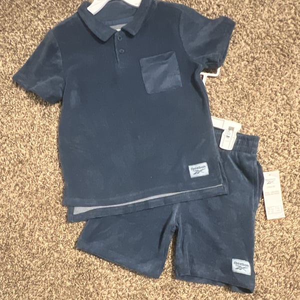 Reebok 2 Piece Set Size 5 Blue French Terry Polo Shorts