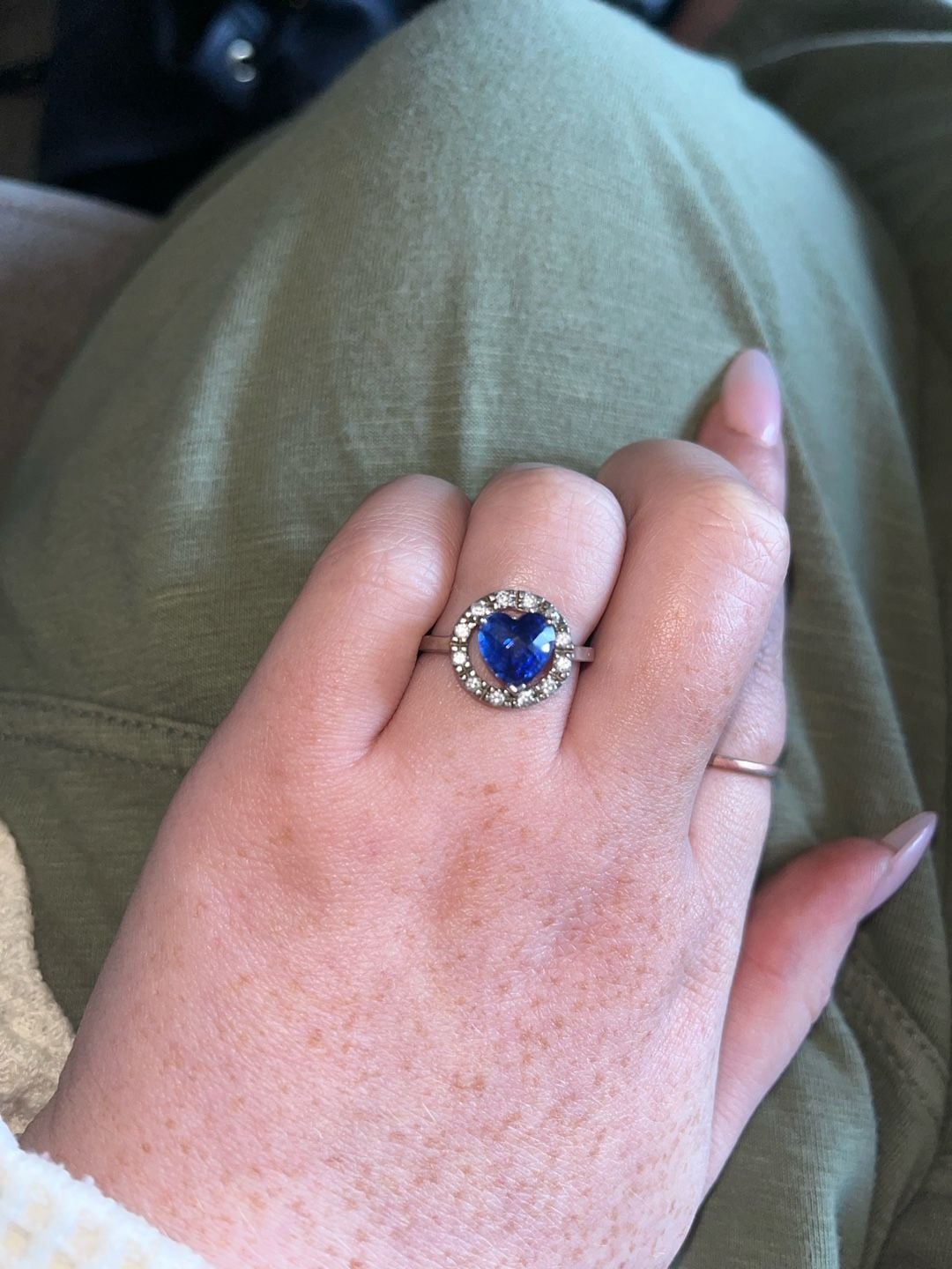 Heart Blue Sapphire Diamond 925 Sterling Silver Ring 1