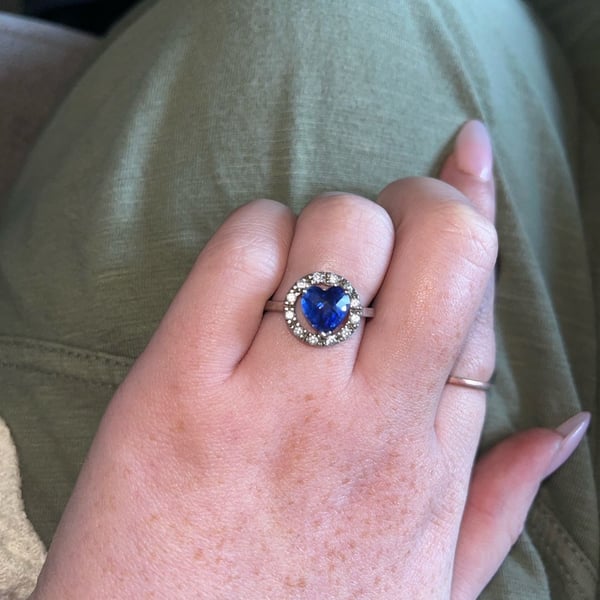 Heart Blue Sapphire Diamond 925 Sterling Silver Ring