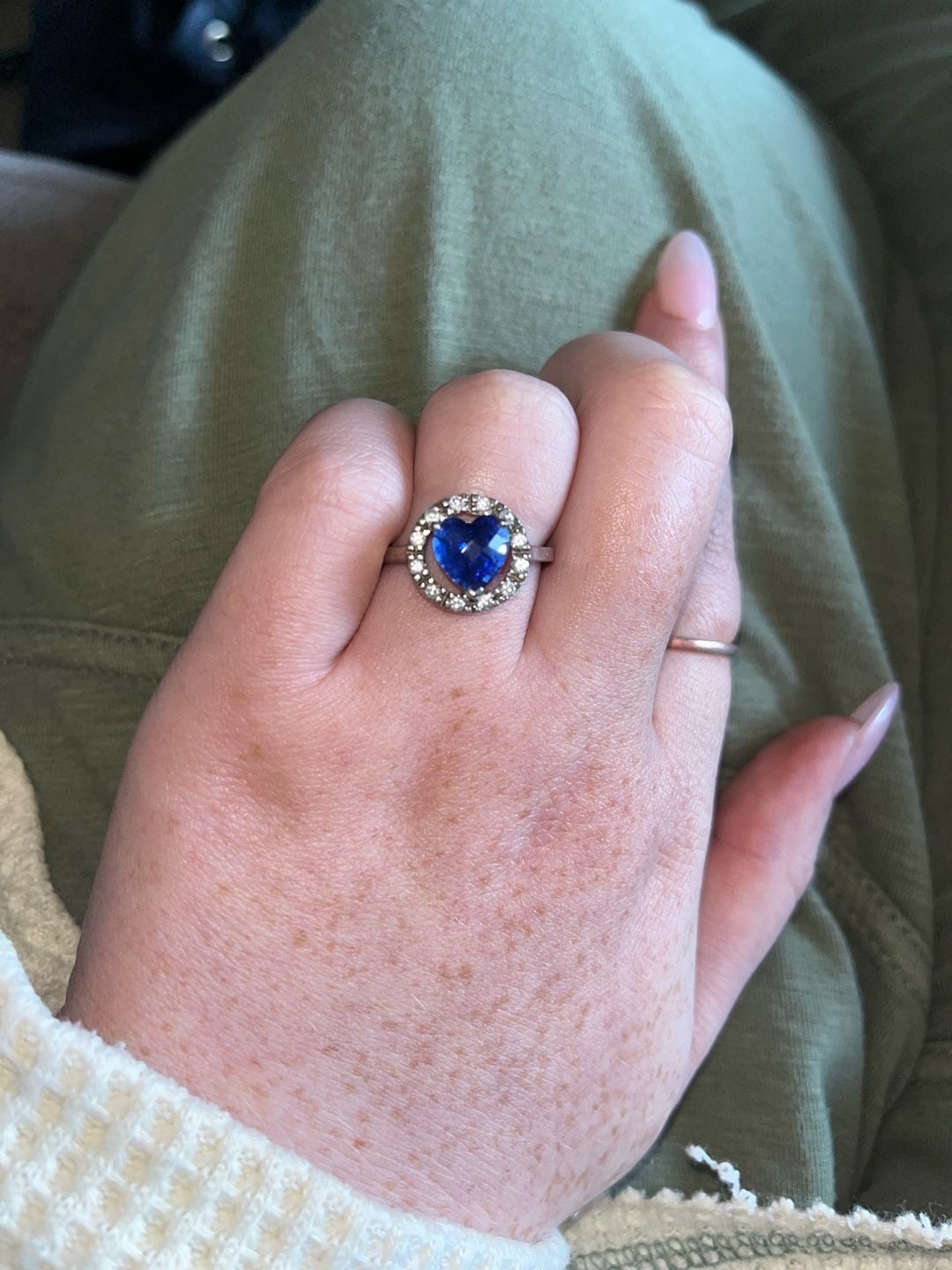 Heart Blue Sapphire Diamond 925 Sterling Silver Ring 2
