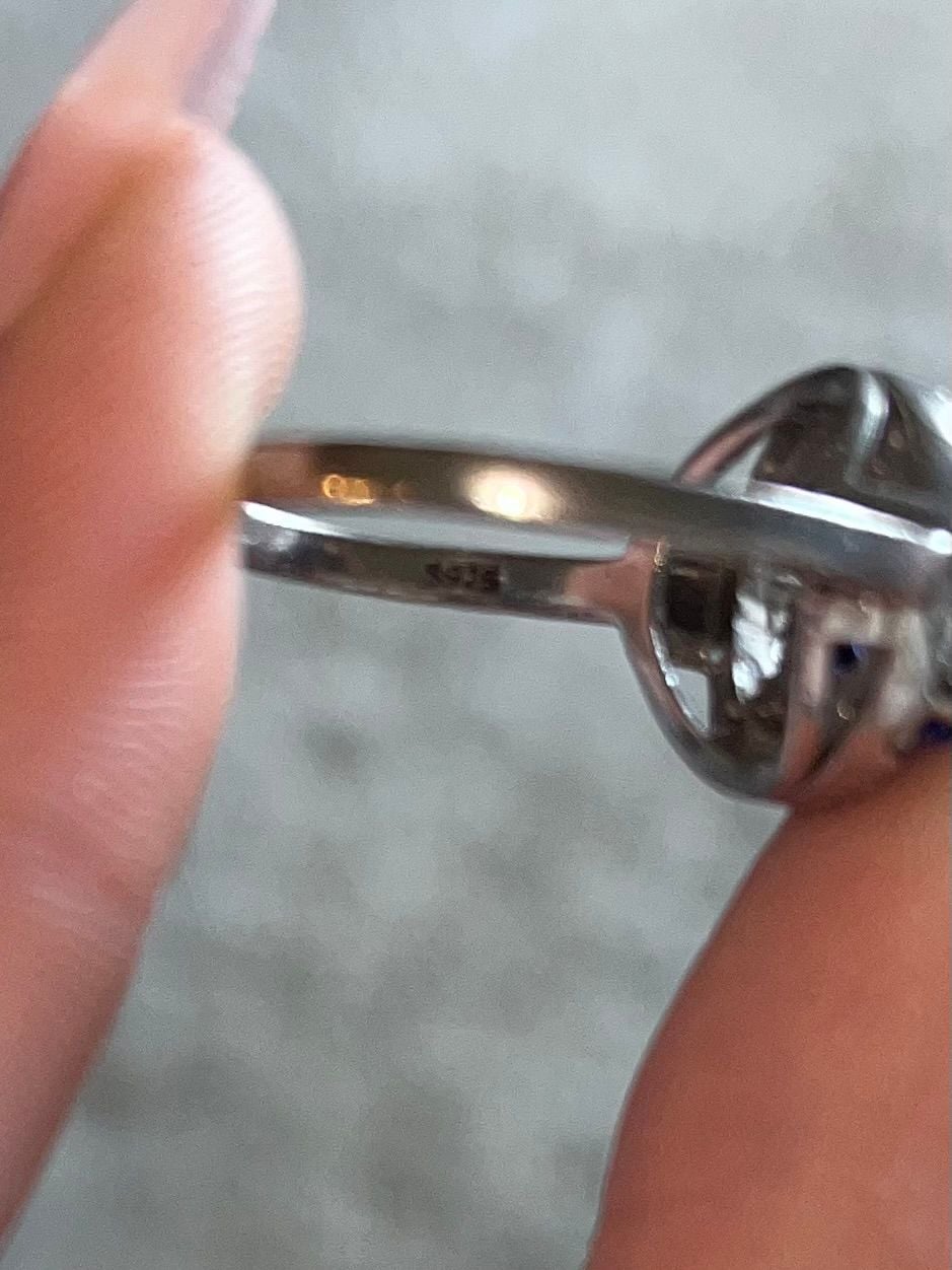 Heart Blue Sapphire Diamond 925 Sterling Silver Ring 3